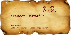 Kremmer Dezsér névjegykártya